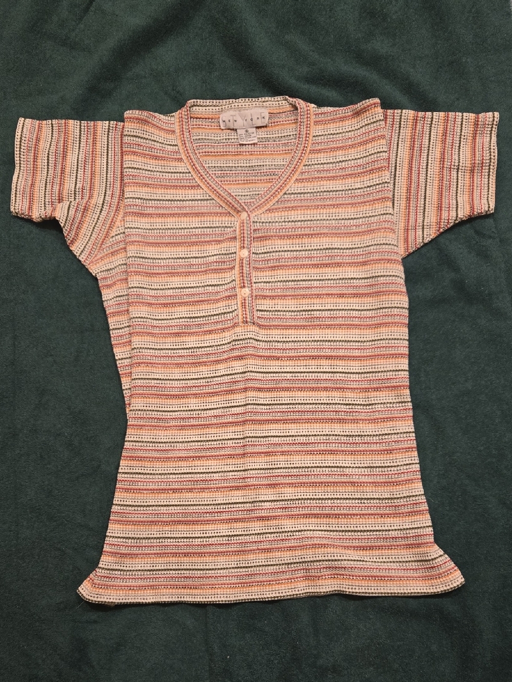 Striped Knit Button Henley Top - Red, Cream, Olive